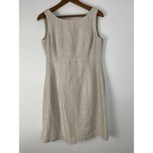 Talbots Sheath Midi Dress Womens Petite 6 Ivory Pure Irish Linen Button Pleated